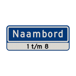 Straatnaambord 08 karakters 500x200 mm + huisnummers NEN 1772