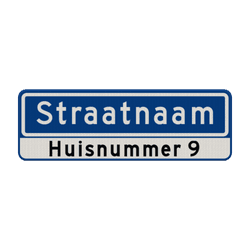 Straatnaambord 10 karakters 600x200 mm + huisnummers NEN 1772