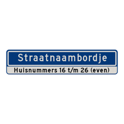 Straatnaambord 16 karakters 900x200mm + Huisnummers NEN 1772