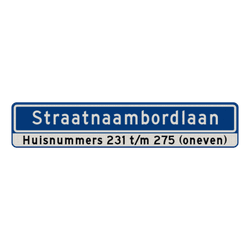 Straatnaambord 18 karakters 1000x200 mm + Huisnummers NEN 1772