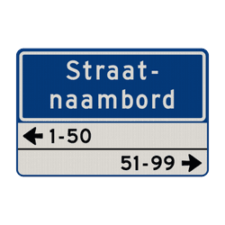 Straatnaambord 20 karakters 600x400mm 2 regelig + huisnummers NEN 1772