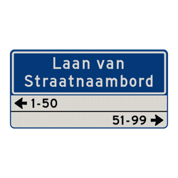 Straatnaambord 28 karakters 800x400mm 2 regelig + huisnummers NEN 1772