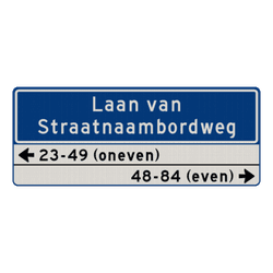 Straatnaambord 36 karakters 1000x400mm 2 regelig + huisnummers NEN 1772