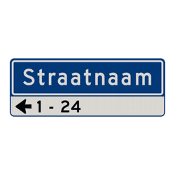 Straatnaambord 11 karakters 800x300mm 1 regelig + pijl en huisnummers NEN 1772