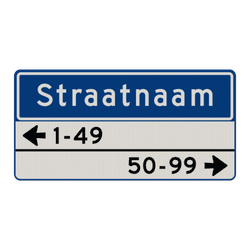Straatnaambord 11 karakters 800x400mm 1 regelig + 2 regelige huisnummers NEN 1772