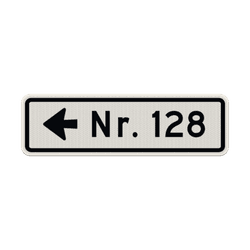 Huisnummer verwijsbord 08 karakters 500x150 mm met pijl NEN 1772 - reflecterend