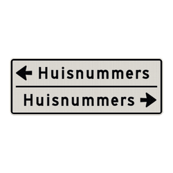 Huisnummer verwijsbord 14 karakters 800x300 mm 2 regelig met pijl NEN 1772 - reflecterend