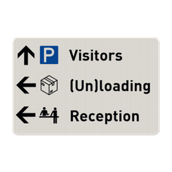 Route bord bezoekers, laden/lossen en receptie met iconen en pijlen - reflecterend