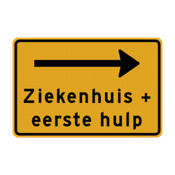 Verkeersbord geel met pijl en tekst voor omleiding - reflecterend