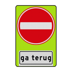 Verkeersbord RVV C02OB705f gevaar, ga terug - fluor achtergrond