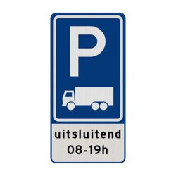 Verkeersbord RVV E08c parkeerplaats vrachtwagens met ondertekst - reflecterend