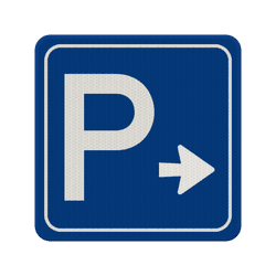 Verkeersbord parkeerplaats route + pijl - reflecterend