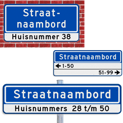 Straatnaambord + huisnummers