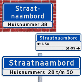 Straatnaambord + huisnummers