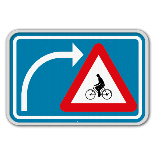 Signal indiquant aux conducteurs qui changent de direction que des piétons suivent la même voie publique