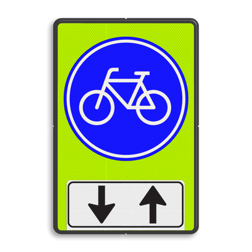 Verkeersregelbord G11 Fluor, Verplicht Fietspad + Onderbord Tegenliggers