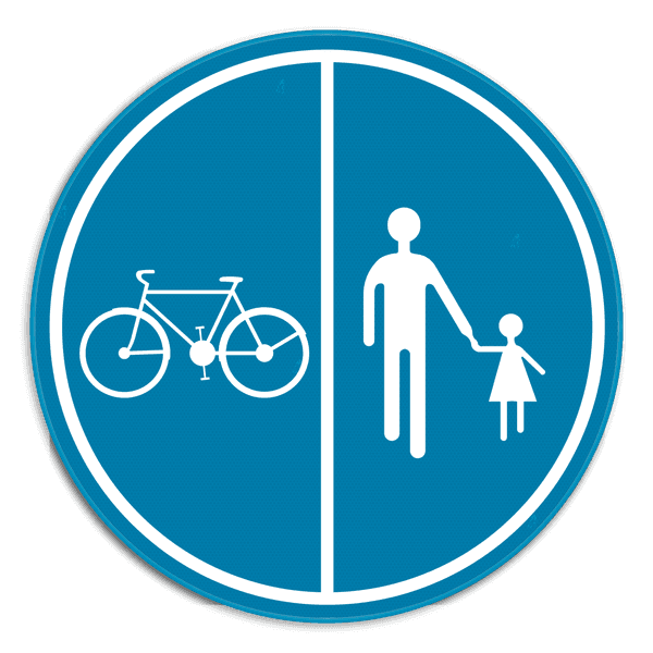 Bord D9 voetgangers en fietsers gescheiden