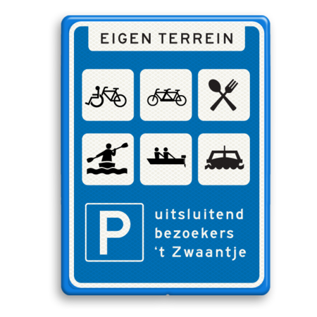 Informatiebord voor eigen terrein met diverse pictogrammen