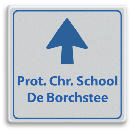 Routebord voor school met tekst en pijl