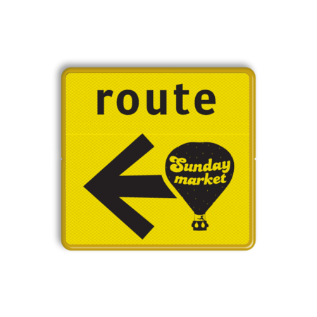 Verkeersbord route geel/zwart met eigen logo en pijl