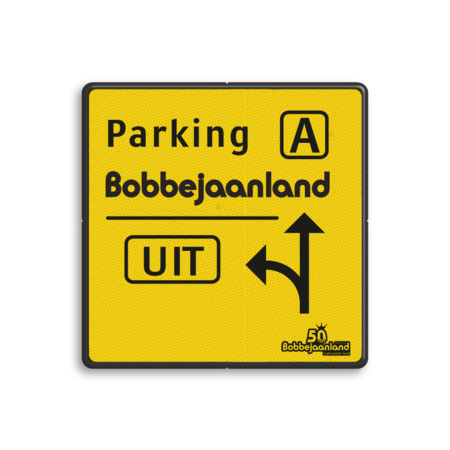 Informatiebord met route voor parkeren en uitgang en met logo