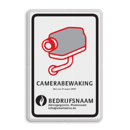 Bord CAMERABEWAKING met bedrijfsgegevens conform Belgische wetgeving en richtlijnen