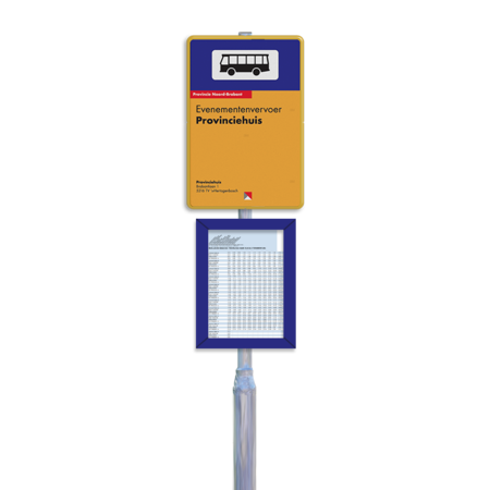 Bushaltebord met vitrinebord + verkeersbordpaal en beugelsets