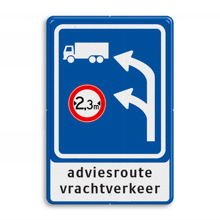 Blauw bewegwijzeringsbord met adviesroute verkeer