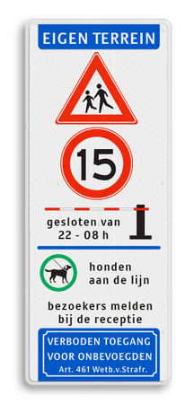 Verkeersbord  400x1000mm - 4 kleuren opdruk - Entree camping - slagboom