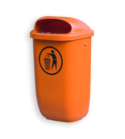 Afvalbak 50 liter - kunststof - groen/oranje - muurbevestiging