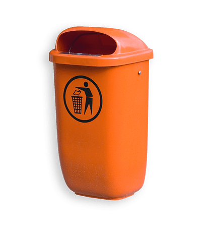 Afvalbak 50 liter - kunststof - groen/oranje - muurbevestiging