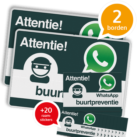 WhatsApp Buurtpreventie SET - 2 borden + 20 stickers - L209wa