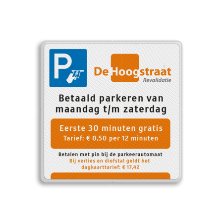 Parkeerbord met tarieven en full-colour opdruk