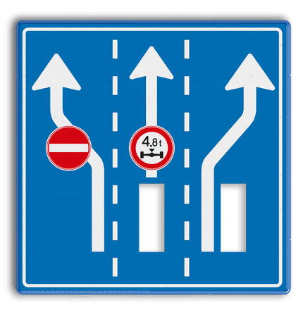 Informatiebord voorsorteren 1180x1180mm met uitsparingen voor 2 verkeerslichten