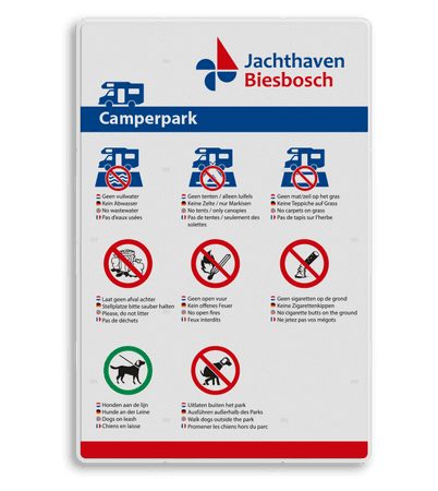 Informatiebord Camperpark met eigen opdruk