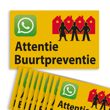 Verkeersbord sticker L209b Attentie Buurtpreventie - WhatsApp - geel (Set 10 stuks)