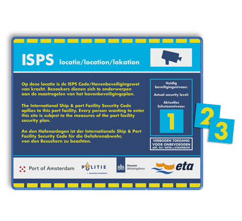 ISPS locatie Veiligheidsbord Security Level met wisselbare cijfers