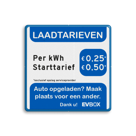 Laadtarievenbord blauw/wit/zwart - vol reflecterend - EV-Box