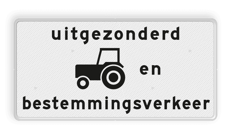 Verkeersbord RVV OB55OB108 - Onderbord - Uitgezonderd tractoren en bestemmingsverkeer