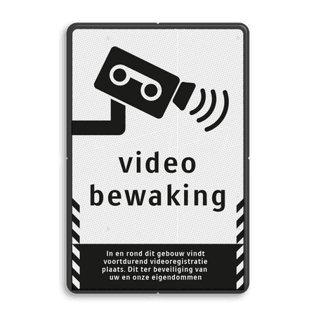 Standaard informatiebord videobewaking met pictogram en tekst