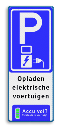 Verkeersbord parkeren elektrische voertuigen + accu vol? - BE04f