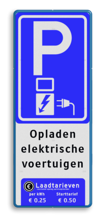 Verkeersbord parkeren elektrische voertuigen + Tarieven - BE04f