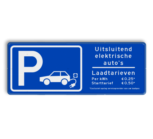 Verkeersbord parkeren elektrische voertuigen + tarieven