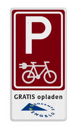 Parkeerbord oplaadpunt elektrische fiets of e-bike in huisstijl