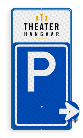 Bewegwijzering parkeerplaats met draaibare pijl en logo