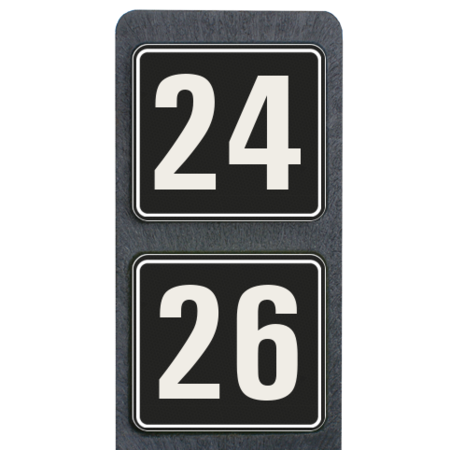 Huisnummerpaal met twee bordjes zwart/wit reflecterend - modern lettertype