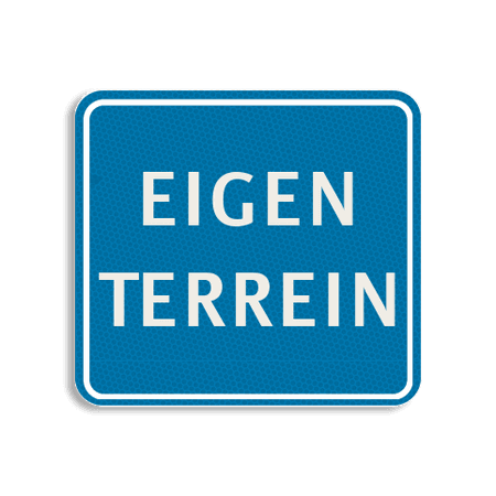 Vlak terreinbord 119x109mm blauw/wit - EIGEN TERREIN