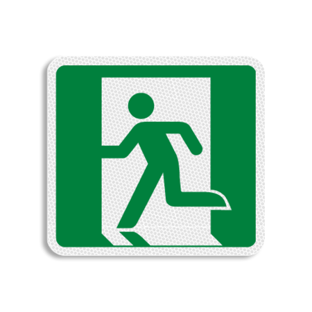 Vlak terreinbord 119x109mm groen/wit - Pictogram Nooduitgang links