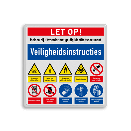 Veiligheidsbord met veiligheidsinstructies en 10 pictogrammen