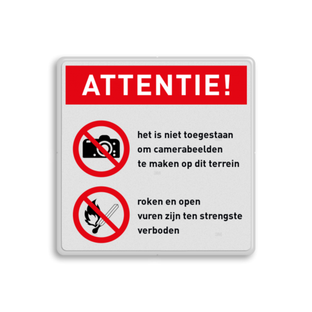 Verbodsbord met instructies | Fotograferen en open vuur verboden